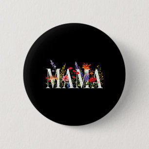 Bunte Mama-Blumen-Lettering Vintage-Ästhetik Button