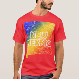 Bunte Mandala-Kunstkarte von New Mexico mit Text i T-Shirt
