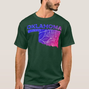 Bunte Mandala-Kunstkarte von Oklahoma mit Text in T-Shirt