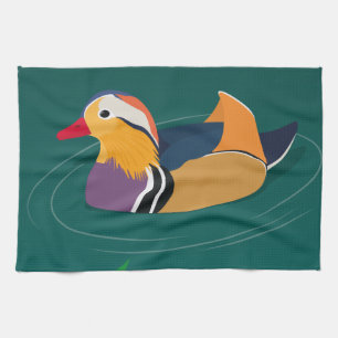 Bunte Mandarinente Moderne Kunst auf Grün Geschirrtuch