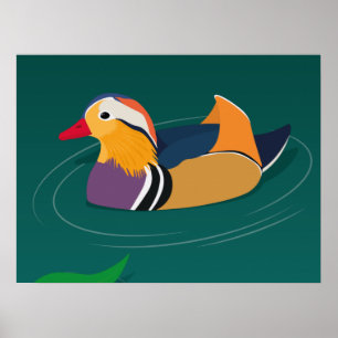Bunte Mandarinente Moderne Kunst auf Grün Poster