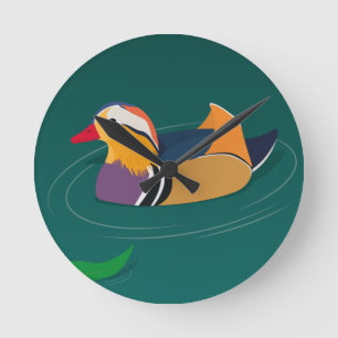 Bunte Mandarinente Moderne Kunst auf Grün Runde Wanduhr
