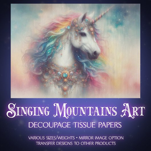Bunte Märchen Regenbogen Einhorn Decoupage Seidenpapier