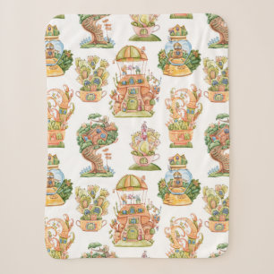 Bunte Märchenhäuser Muster Sherpadecke
