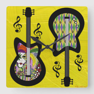Bunte Mardi Gras Gitarren Quadratische Wanduhr