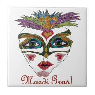 Bunte Mardi Gras Glitter Feder Maske Fliese