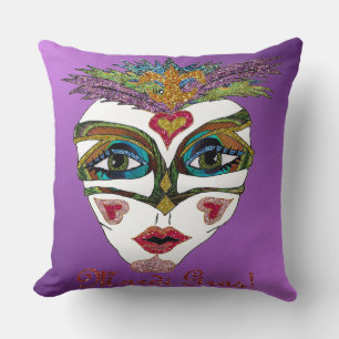 Bunte Mardi Gras Glitter Feder Maske Lila Kissen