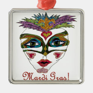 Bunte Mardi Gras Glitter Feder Maske Silbernes Ornament
