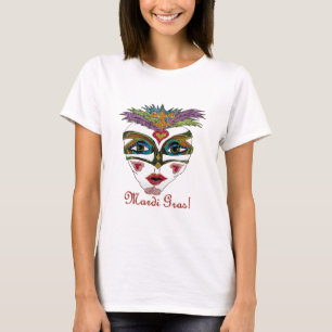 Bunte Mardi Gras Glitter Feder Maske T-Shirt