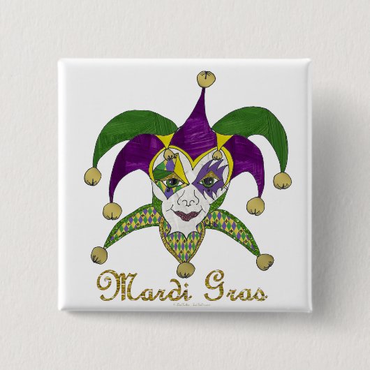 Bunte Mardi Gras Narrenmaske Button (Vorderseite)