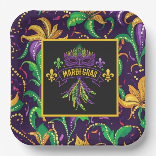 Bunte Mardi Gras-Papierplatte Pappteller (Vorderseite)