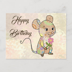 Bunte Maus mit Blumen Postkarte