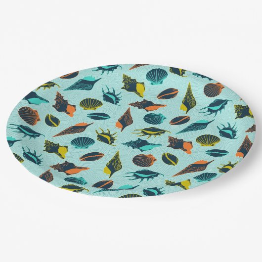 Bunte Meeresmuscheln Pappteller (Schrägansicht)