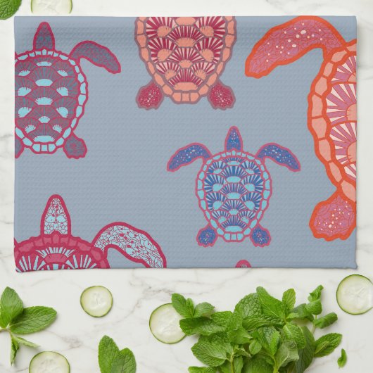 bunte Meeresschildkröten Geschirrtuch (Gefaltet)