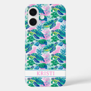 Bunte Meeresschildkröten Monogramm iPhone 16 Hülle