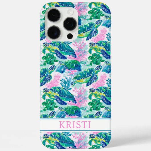 Bunte Meeresschildkröten Monogrammierte Case-Mate iPhone Hülle (Rückseite)