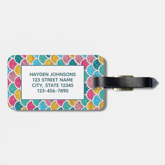 Bunte Meerjungfrau stuft Monogramm ein Gepäckanhänger (Rückseite horizontal)