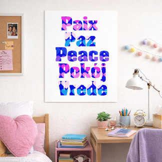 Bunte mehrsprachige Friedenswortkunst mit Herzen Poster