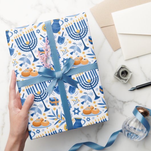 Bunte Menora-Kerzen Davidstern Chanukka  Geschenkpapier (Schenken)