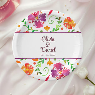 Bunte mexikanische Blumen-Fiesta-Hochzeit Pappteller