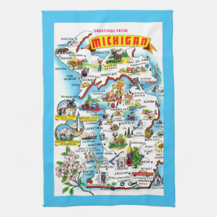 Bunte Michigan Karte Geschirrtuch