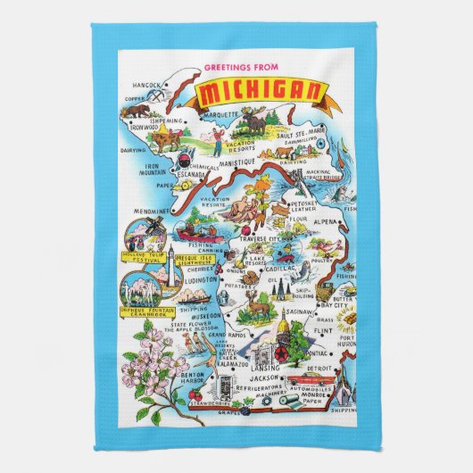 Bunte Michigan Karte Geschirrtuch (Vertikal)