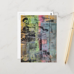 Bunte Mixed-Media-Retro-Hobbys Holzarbeiten Männer Postkarte