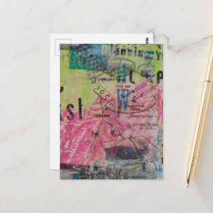Bunte Mixed-Media-Retro-Holzarbeitsdiagramme Postkarte
