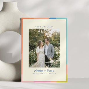 Bunte moderne geometrische Randfoto-Hochzeit Save The Date