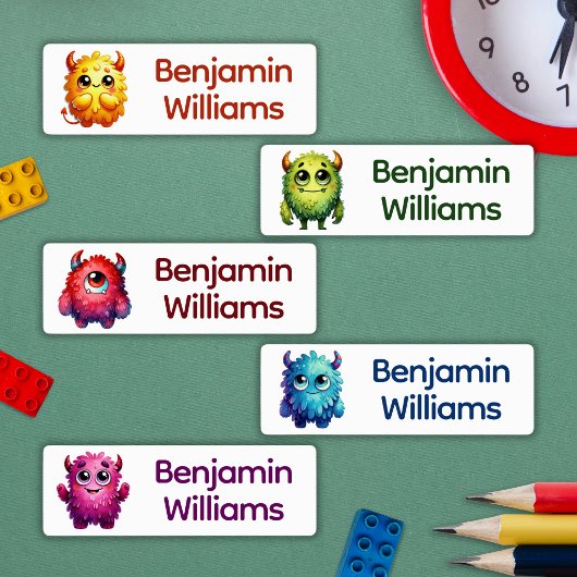 Bunte Monster-Schultagescamp-Name Etiketten