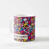 Bunte Monster und Skulpturen Halloween Kaffeetasse (Vorderseite Links)