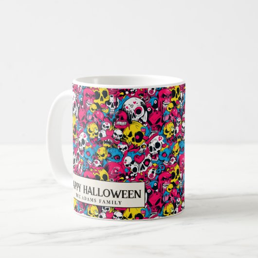 Bunte Monster und Skulpturen Halloween Kaffeetasse (Vorderseite Links)