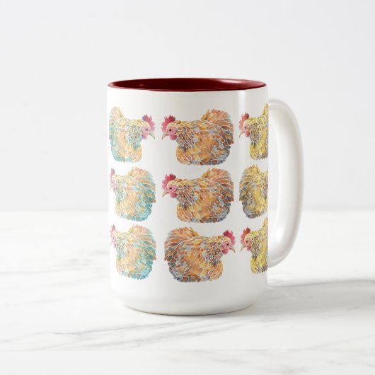 Bunte Mosaik-Hennen Zwei-Ton Tasse (VorderseiteRechts)