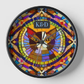 Bunte Mosaik-Katze mit Monogrammen oder Namen Uhr (Vorderseite)