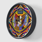 Bunte Mosaik-Katze mit Monogrammen oder Namen Uhr (Winkel)