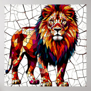 Bunte Mosaik-Löwenskulptur Poster