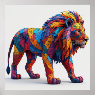 Bunte Mosaik-Löwenskulptur Poster