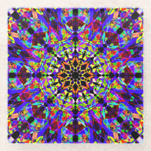 Bunte Mosaik-Mandala Glasuntersetzer
