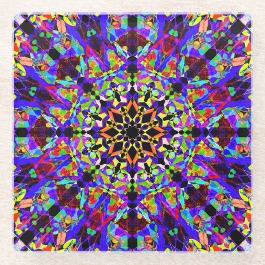 Bunte Mosaik-Mandala Glasuntersetzer (Vorderseite)
