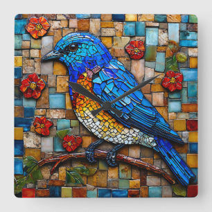 Bunte Mosaik Vögel Geschenk für Vogelfreunde Quadratische Wanduhr