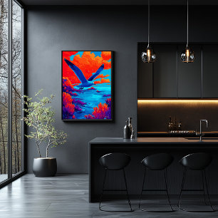 Bunte Möwenflug über lebendiger Küste Poster