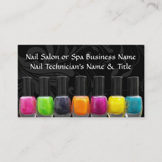 Bunte Nagellack-Flaschen, Nagel-Salon Visitenkarte (Vorderseite)