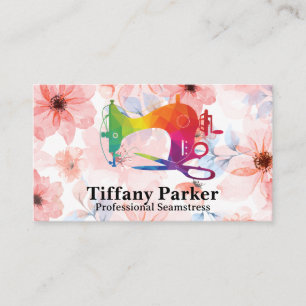 Bunte Nähmaschinen-Logo   Blumen Visitenkarte