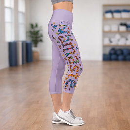 Bunte Namaste Schmetterlinge Lavendel Yoga Fitness Capri Leggings