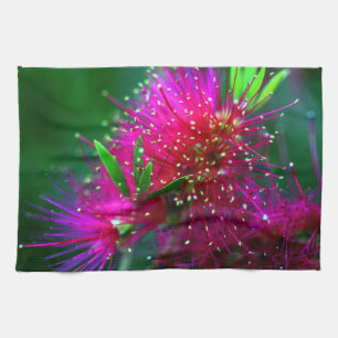 Bunte Natur-heißes Rosa-grüne mit BlumenneonBlum Geschirrtuch