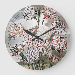 Bunte Nelken mit grauem Himmel im Vintage-Stil Große Wanduhr