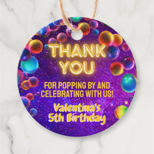 Bunte Neon Glow Bubble Geburtstagsparty Danke Geschenkanhänger