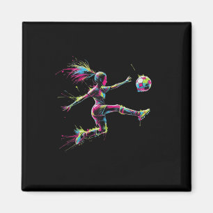 Bunte Neon-Mädchen-Fußball-Kunst-Splash-Sport-Desi Magnet