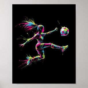 Bunte Neon-Mädchen-Fußball-Kunst-Splash-Sport-Desi Poster