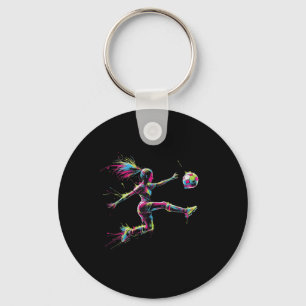 Bunte Neon-Mädchen-Fußball-Kunst-Splash-Sport-Desi Schlüsselanhänger